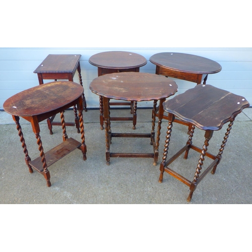 683 - Six barleytwist oak occasional tables (a/f)