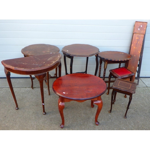 684 - Seven various occasional tables and an ironing board (8)