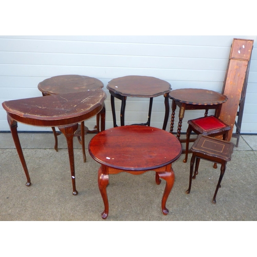 684 - Seven various occasional tables and an ironing board (8)