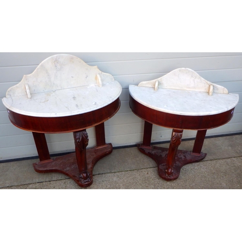 685 - Two Victorian mahogany marble topped side tables