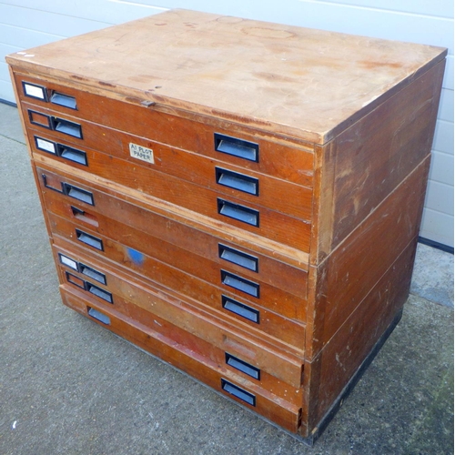 694 - A plan chest, 95cm wide, (a/f)