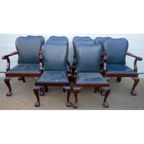 701 - A set of ten Edwardian upholstered mahogany dining chairs, with label Shepherd & Hedger, Southampton