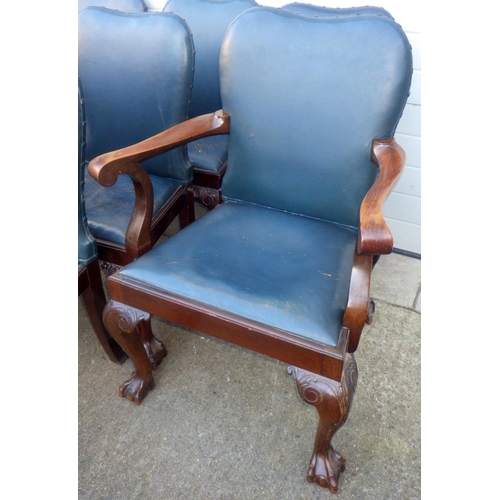 701 - A set of ten Edwardian upholstered mahogany dining chairs, with label Shepherd & Hedger, Southampton