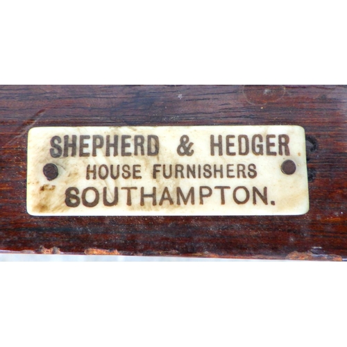 701 - A set of ten Edwardian upholstered mahogany dining chairs, with label Shepherd & Hedger, Southampton