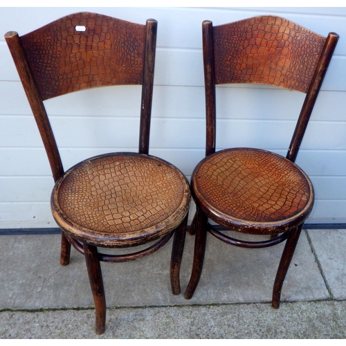 722 - A pair of mock crocodile bentwood chairs, with label Fischel, Czechoslovak State