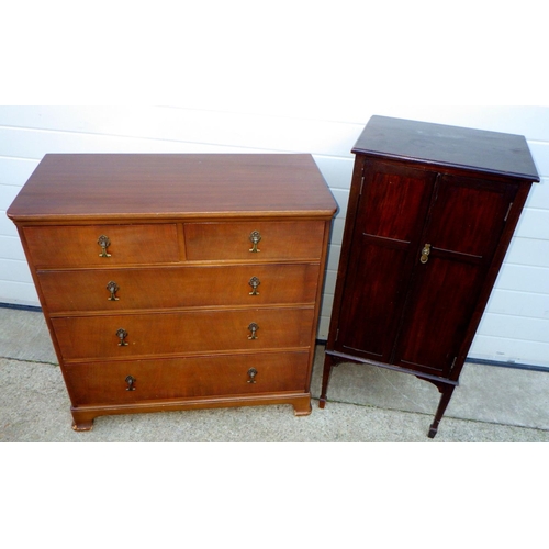 748 - A reproduction mahogany chest of drawers, 91cm wide together with an Edwardian music cabinet (2)