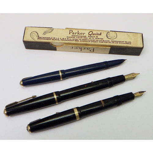 303 - Three Parker Duofold fountain pens, one boxed.