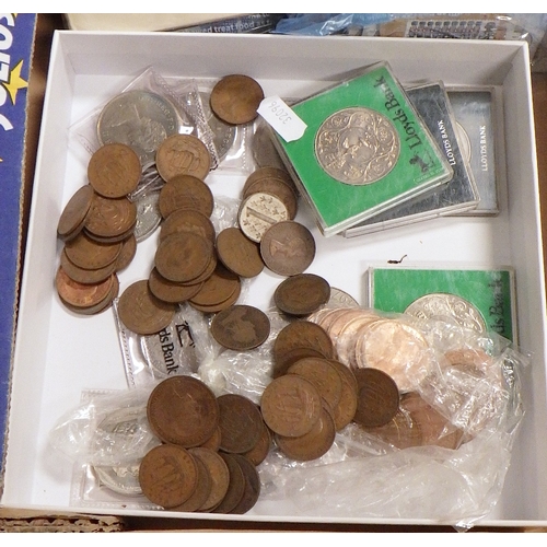 310 - Various coins incl commemorative crowns; a qty of postage stamps.