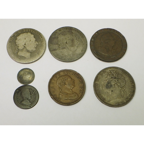 319 - Coins: a George III One Stiver Colonies of Essequebo & Demarary Token, 1813; a George III cartwheel ... 