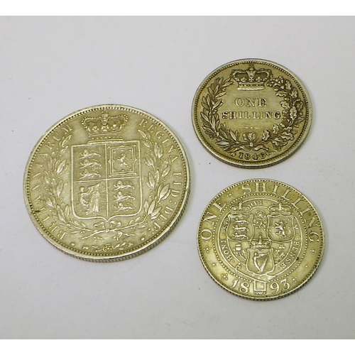 320 - Coins: a Victoria half crown 1881; two Victoria shillings 1846 & 1893. (3)