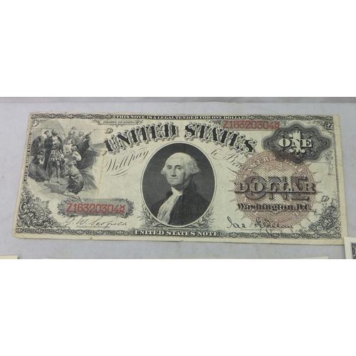 325 - Banknotes: a United States One Dollar bill, 1880 series; early 21st century Federal Reserve notes in... 