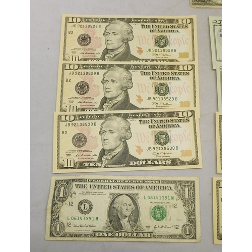 325 - Banknotes: a United States One Dollar bill, 1880 series; early 21st century Federal Reserve notes in... 