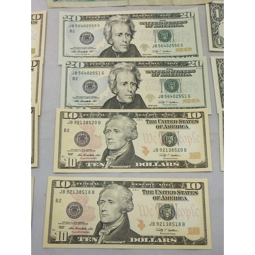 325 - Banknotes: a United States One Dollar bill, 1880 series; early 21st century Federal Reserve notes in... 