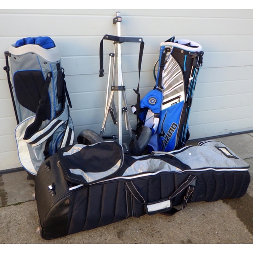 757 - Two golf bags, trolley and carry bag (4)