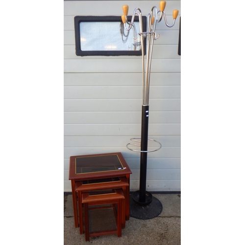 759 - A metal coat stand together with a nest of occasional tables (2)