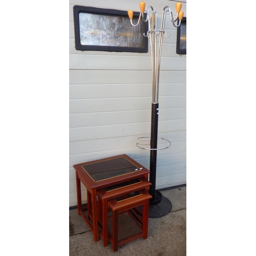 759 - A metal coat stand together with a nest of occasional tables (2)