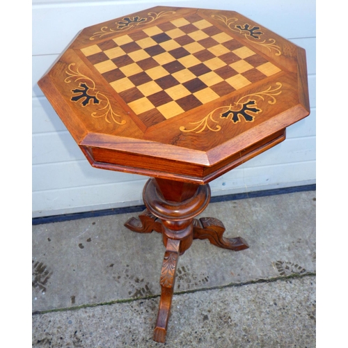 773 - WITHDRAWN - A Victorian octagonal walnut work table with chessboard top, 46cm across