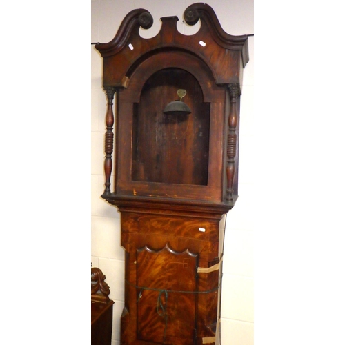 695 - A 19th cen mahogany longcase clock, missing hood door & pendulum, with a painted face & 8 day moveme... 