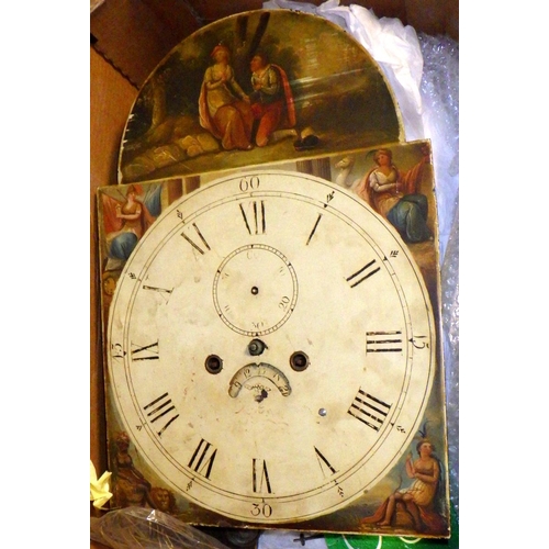 695 - A 19th cen mahogany longcase clock, missing hood door & pendulum, with a painted face & 8 day moveme... 