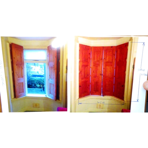 789 - A pair of handmade pine internal bay window shutter doors, in four sections, 178cm tall, together wi... 