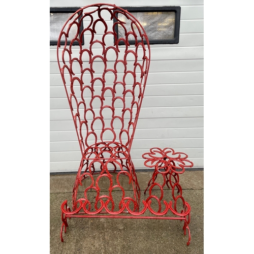 A horseshoe garden chair together with matching side table and boot rack (3)
