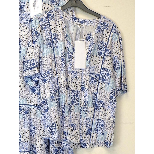 1008 - Coco Y Club long sleeved top with gathered shoulders - blue and white pattern, similar patterned ruf... 