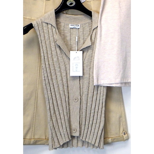 1012 - Coco Y Club beige size 10 cropped jeans, sand knitted waist coat and sand capped sleeved embellished... 