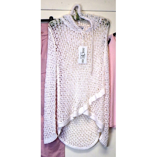 1048 - Coco Y Club off white mesh knitted hoodie, together with a rose pink vest and rose wide leg trousers... 
