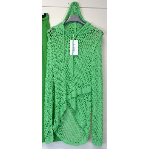 1056 - Coco Y Club green V neck jumper, green mesh knitted hoodie and pair of green wide leg trousers. All ... 