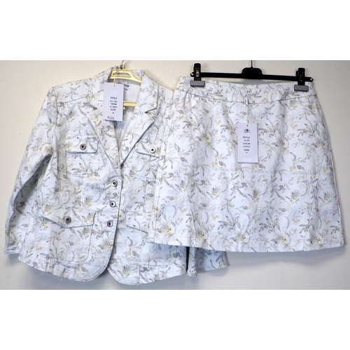 1060 - Coco Y Club printed grey and yellow flower print jacket and matching skirt. Both size medium. Ticket... 