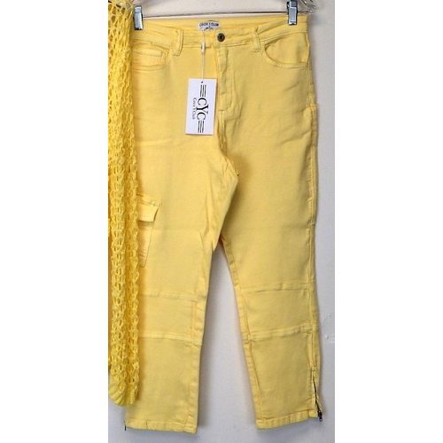 1061 - Coco Y Club Sun coloured vest, yellow cropped jeans and yellow mesh knitted hoodie. All size medium.... 