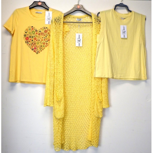 1062 - Coco Y Club yellow mesh knitted cardigan together with yellow vest with crochet detail and yellow T ... 