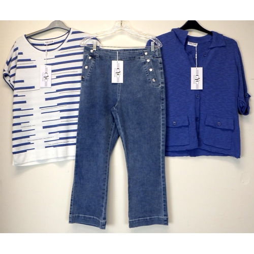 1064 - Coco Y Club denim cropped jeans together with a denim blue and off white striped knitted sleeveless ... 