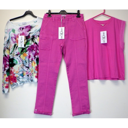 1068 - Coco Y Club pink cropped stretchy size 10 trousers together with hot pink vest with crochet detail a... 
