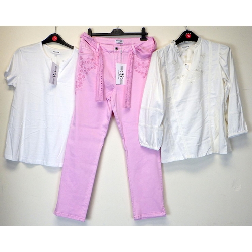 1071 - Coco Y Club light pink embroidered jeans together with a cream puff sleeved blouse with crochet deta... 
