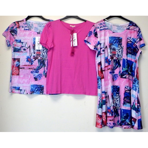 1073 - Coco Y Club hot pink tassel T shirt together with an embellished pink pattern top and matching dress... 