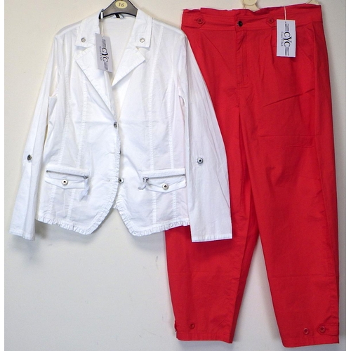 1082 - Coco Y Club pair of red/coral trousers and a white jacket with eyelet collar. Both size medium. Tick... 