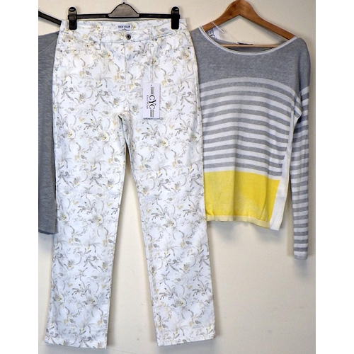 1086 - Coco Y Club pair of printed grey and yellow flower pattern jeans (size 10) together with two jumpers... 