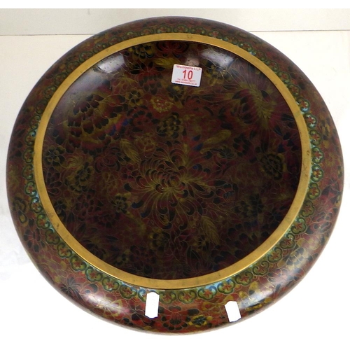 10 - A Chinese cloisonne enamel bowl decorated with Flowers 40cm diameter 21cm high inc stand