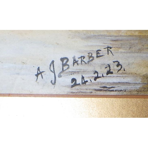 75 - A.J. Barber 24.2.23 signed landscape watercolour 84 x 66cm inc frame