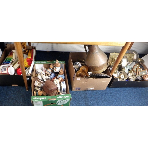 81 - Four boxes of misc collectable to inc metal wares, animal figures etc (4)