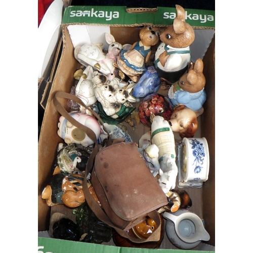 81 - Four boxes of misc collectable to inc metal wares, animal figures etc (4)