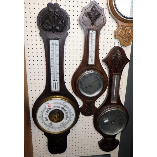 83 - A group of four oak banjo barometers together with a modern Weatermaster barometer AF (5)
