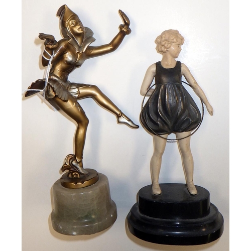 100 - Two Art Deco spelter figures 25 & 22cm tall