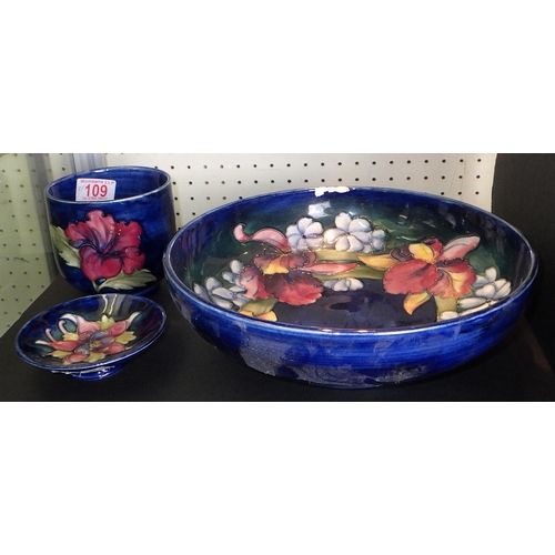 109 - A large signed Moorcroft (Walter) Orchid bowl 27cm diameter together with a similar cache pot 10cm t... 
