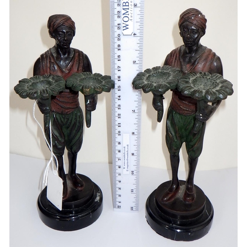 113 - Pair of figural candlesticks casted as middle eastern men, stamped F. Bergmann 1892