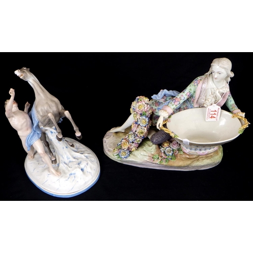 114 - A large restored Meissen centre piece together with a 