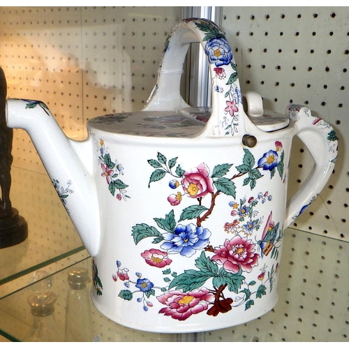 92 - A Copeland Spode floral hot water can, having Heal & son retailers stamp 24cm tall