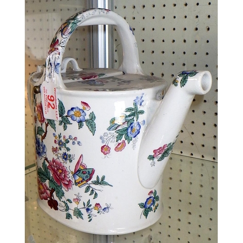 92 - A Copeland Spode floral hot water can, having Heal & son retailers stamp 24cm tall