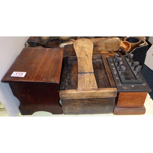 115 - A qty of misc wooden wares to inc shoe shine box (qty)
